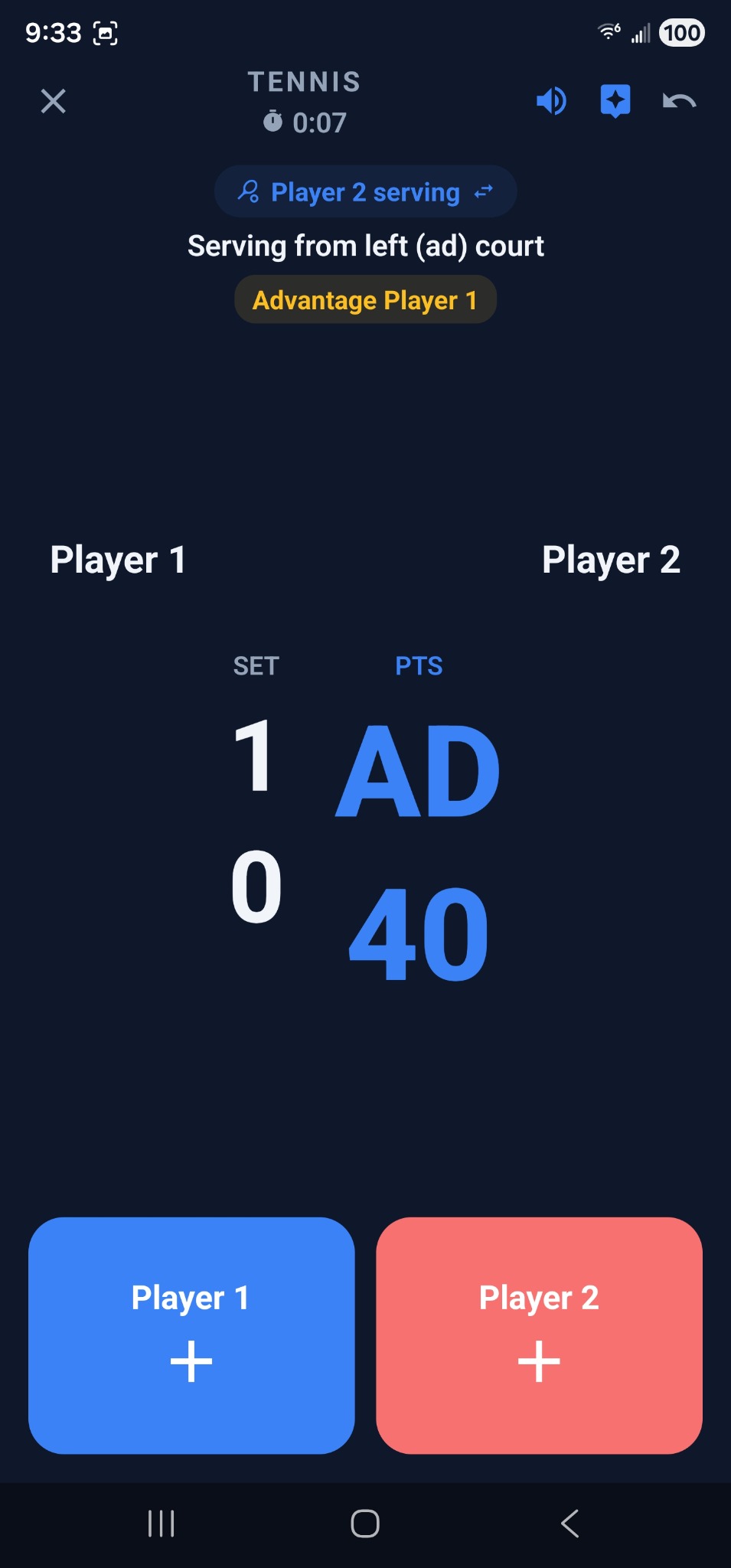 Live scoring screen